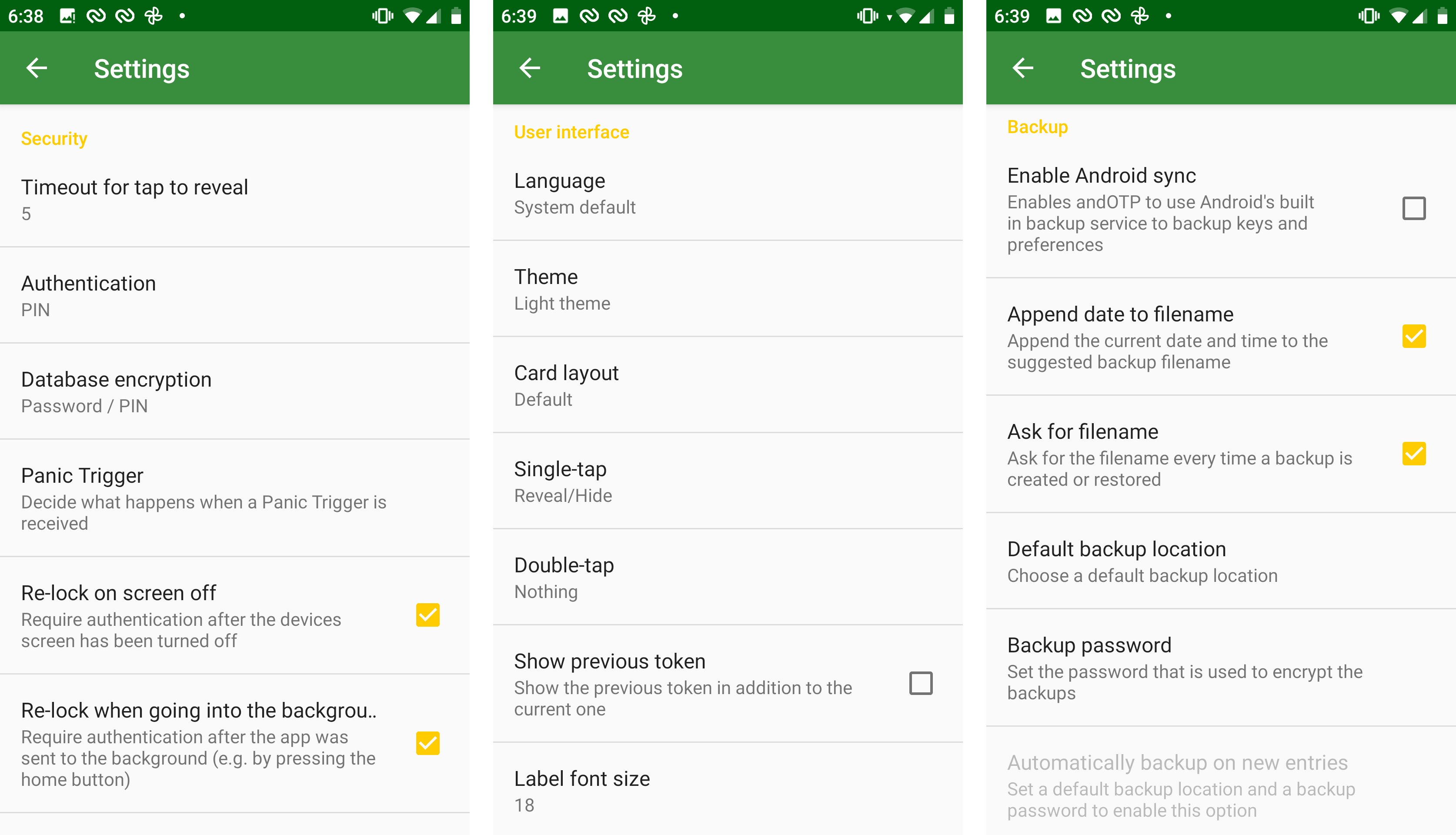Like all authenticators for Android, andOTP blocks screenshots on a screen with codes, so here's the Settings menu