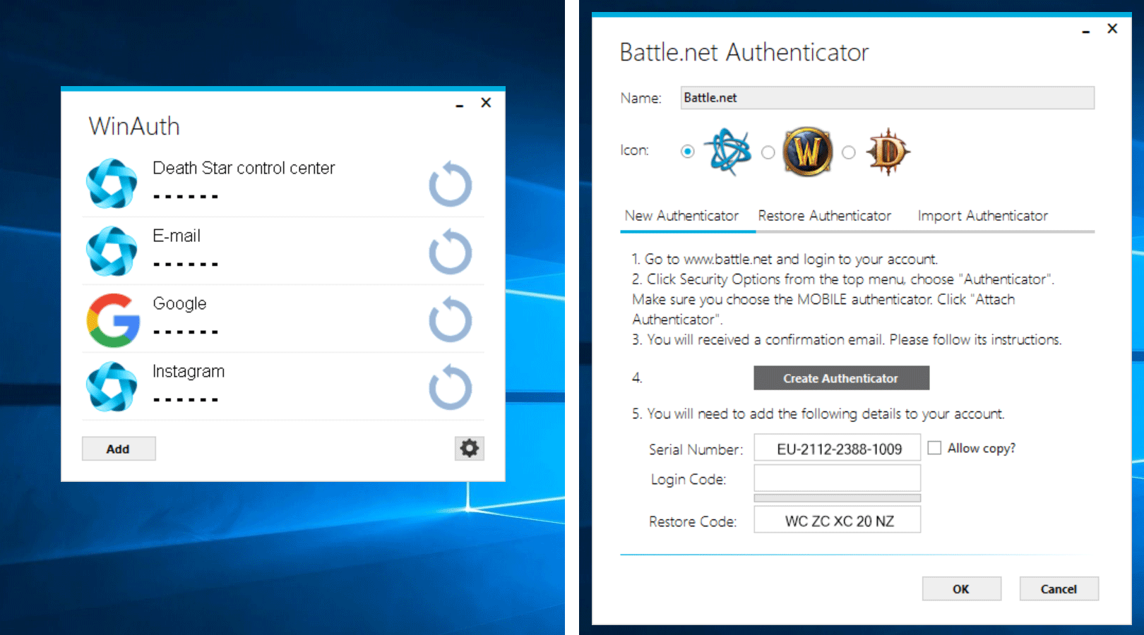 WinAuth is one of the few authenticator apps for Windows