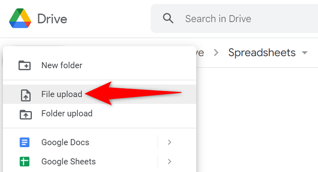 File upload option inside Google Drive