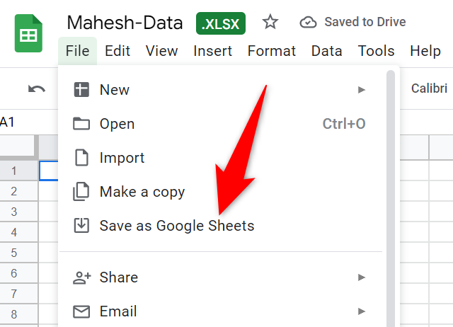 Save as Google Sheets inside Google Drive