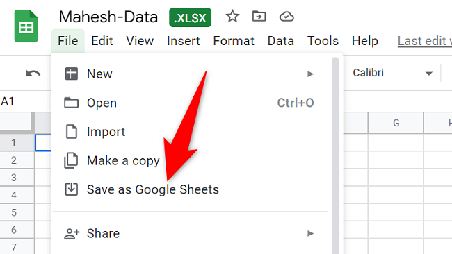 Save as Google Sheets option inside Google Sheets