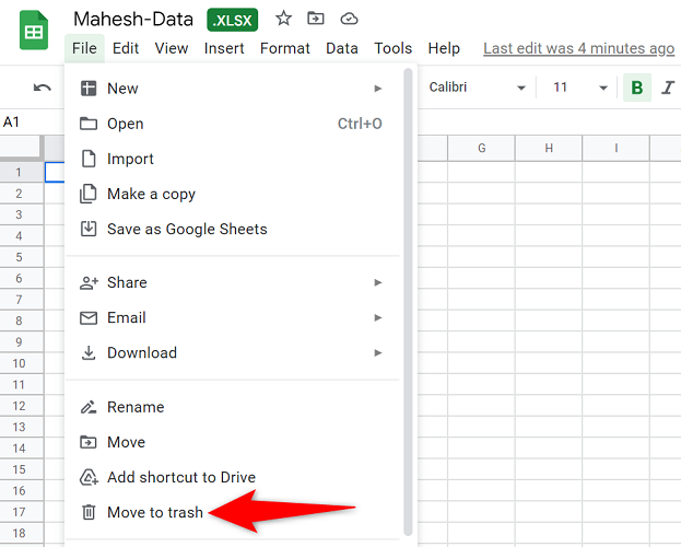Deleting Excel file in Google Sheets