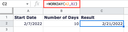WORKDAY formula without holidays
