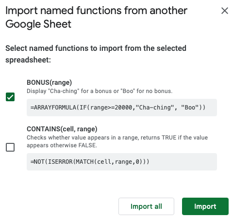 Available functions to import