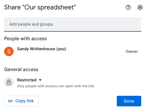 Share window in Google Sheets