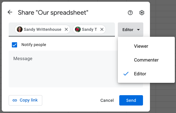 Share message in Google Sheets