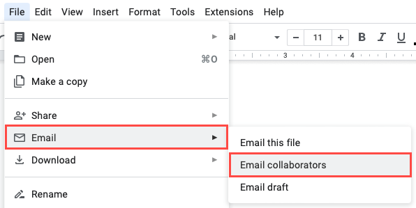 Email Collaborators in the File menu