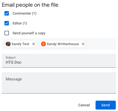 Email window for collaborators