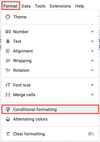 Conditional Formatting in the Format menu