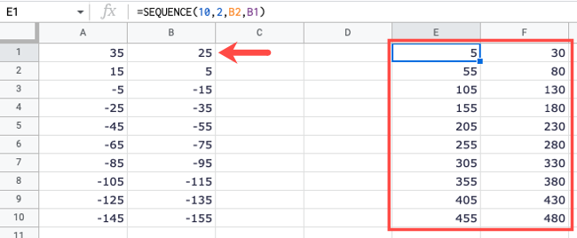 SEQUENCE formula with a cell reference for increase