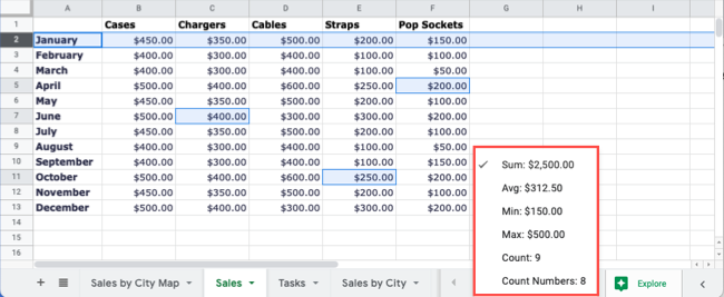 Bottom calculations in Google Sheets