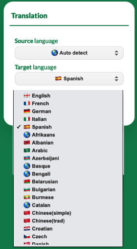 Target language options