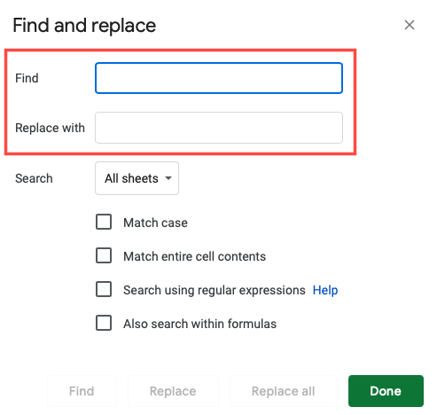 Find and Replace text fields