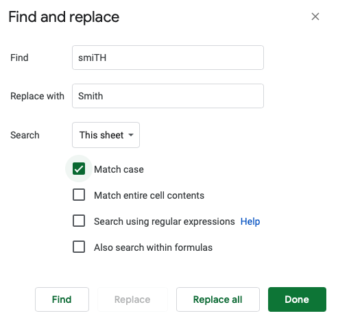 Use Find and Replace in Google Sheets