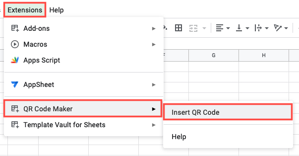 QR Code Maker in the Google Sheets Extensions list