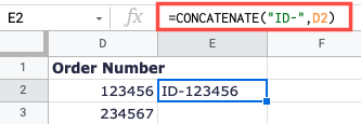 Use CONCATENATE to add text to the beginning