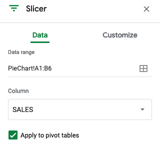 Slicer sidebar Data tab