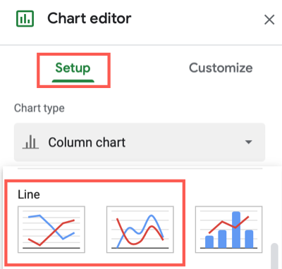 Select a Line chart style