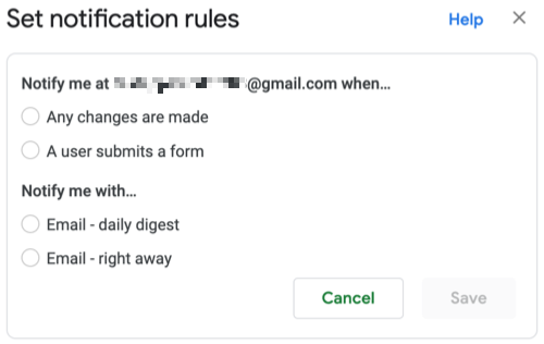 Set up a notification rule in Google Sheets
