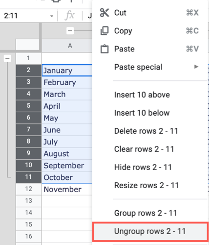 Select the Ungroup rows option