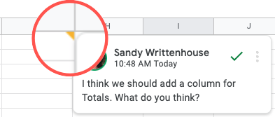 Comment indicator in Google Sheets