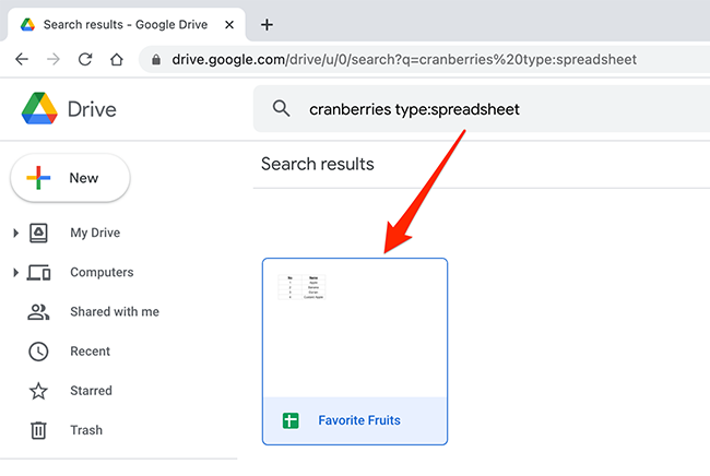 Search results displayed in a Google Drive window.