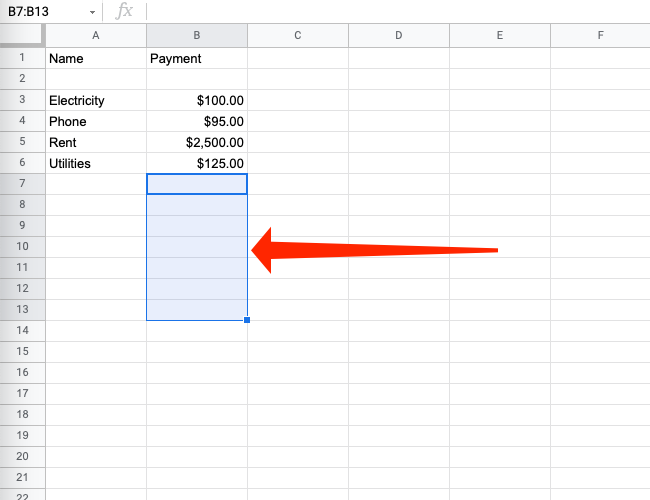 Selecting multiple cells in Google Sheets