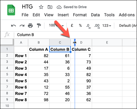 To resize a column, hover over a column border. Using your mouse, hold down and move the border to a new position, letting go once the new border is in place.
