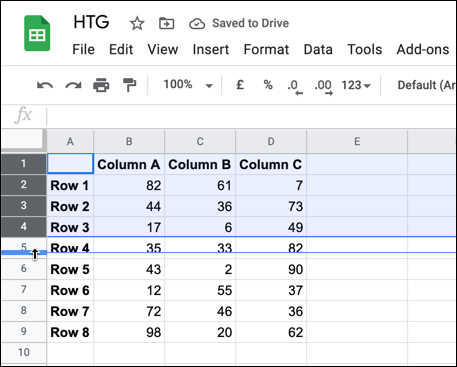 To resize multiple rows and columns, select the rows or columns, then hover over one of the selected header borders. Using your mouse, drag the border into a new position, letting go once in place.