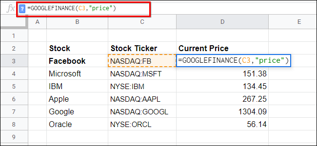 Google Finance Sheets List of Stock Tickers