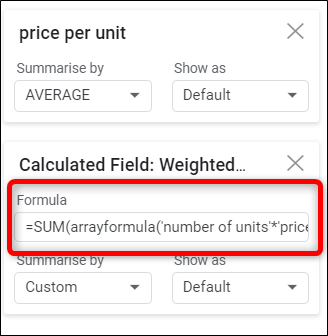 In the box provided, enter a custom formula for your data