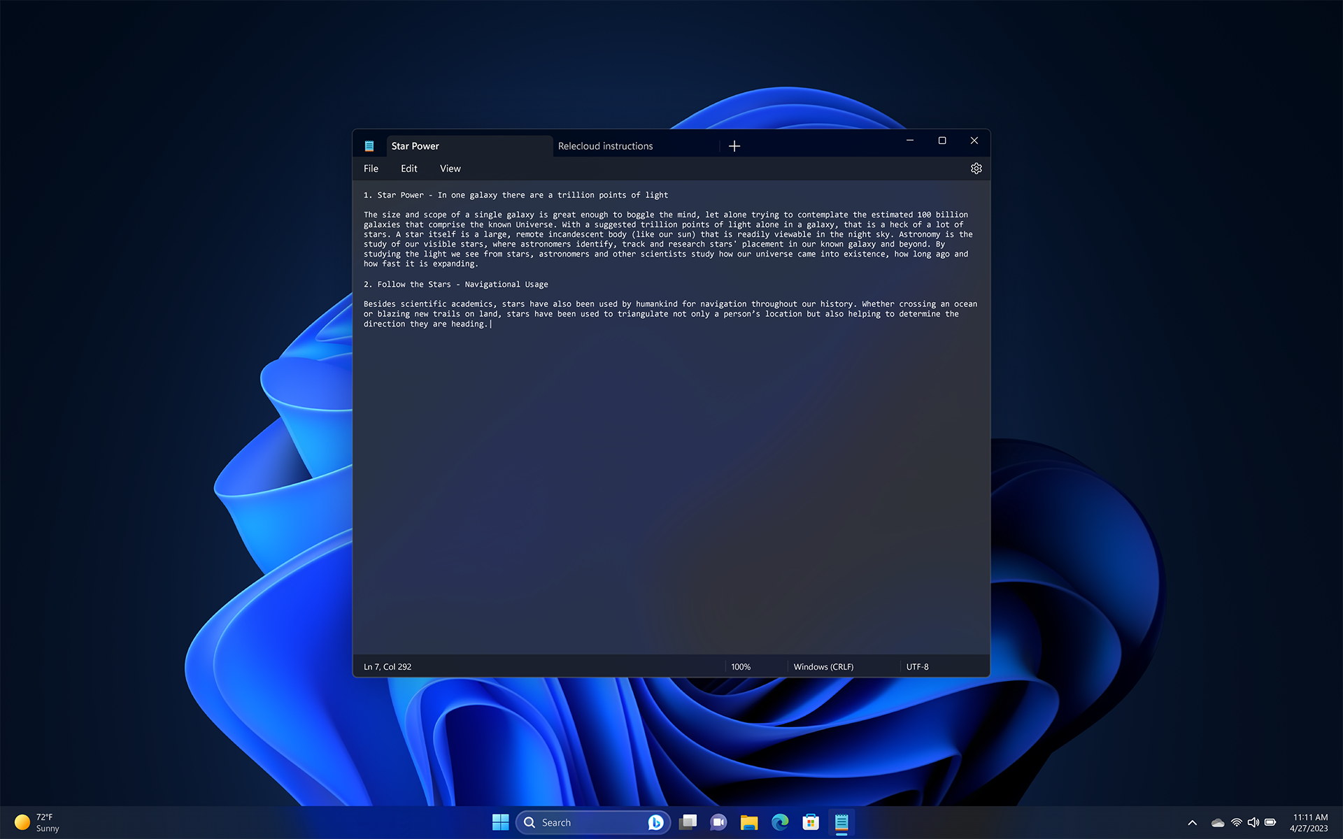Enhanced Notepad app in Windows 11