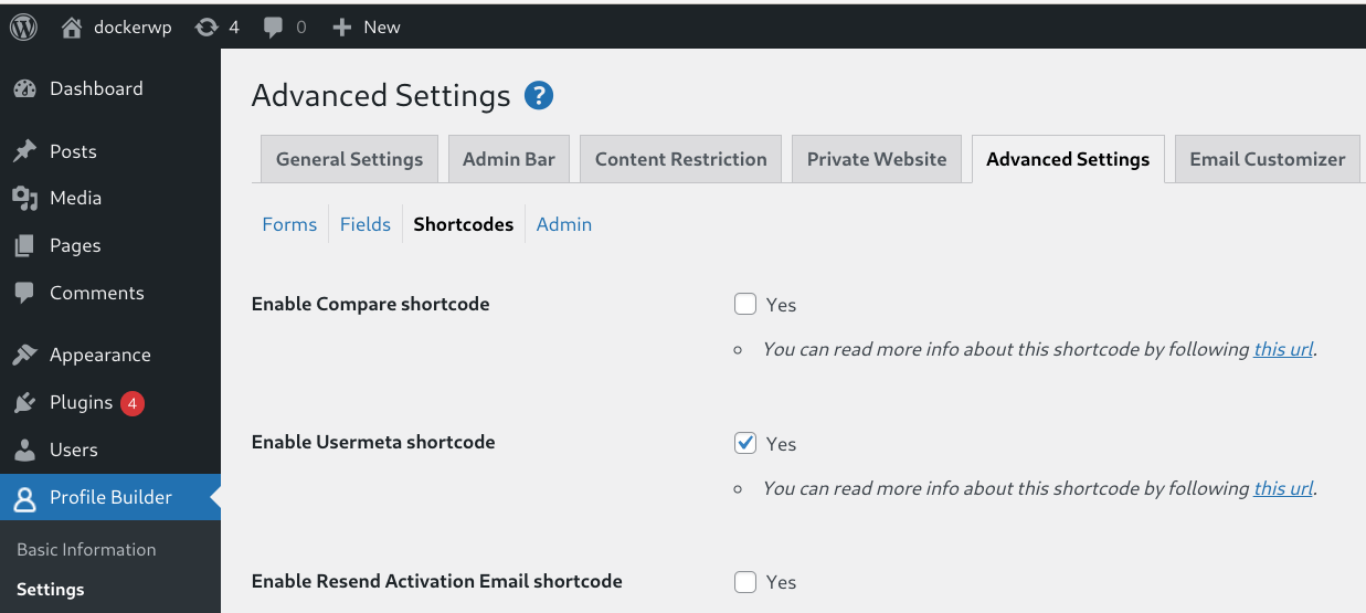 Profile Builder Advanced Settings Page