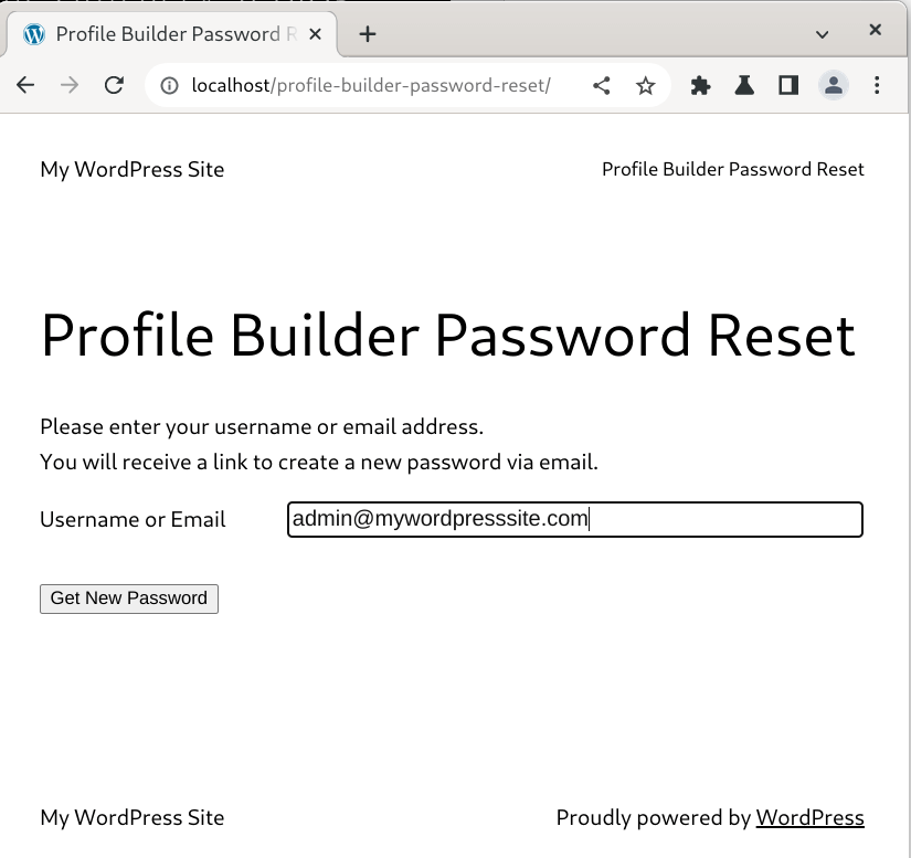 Profile Builder password recovery form