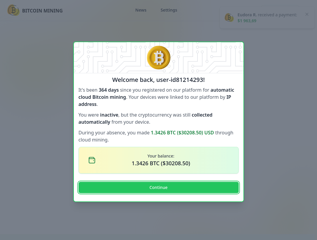 Fake Bitcoin mining platform