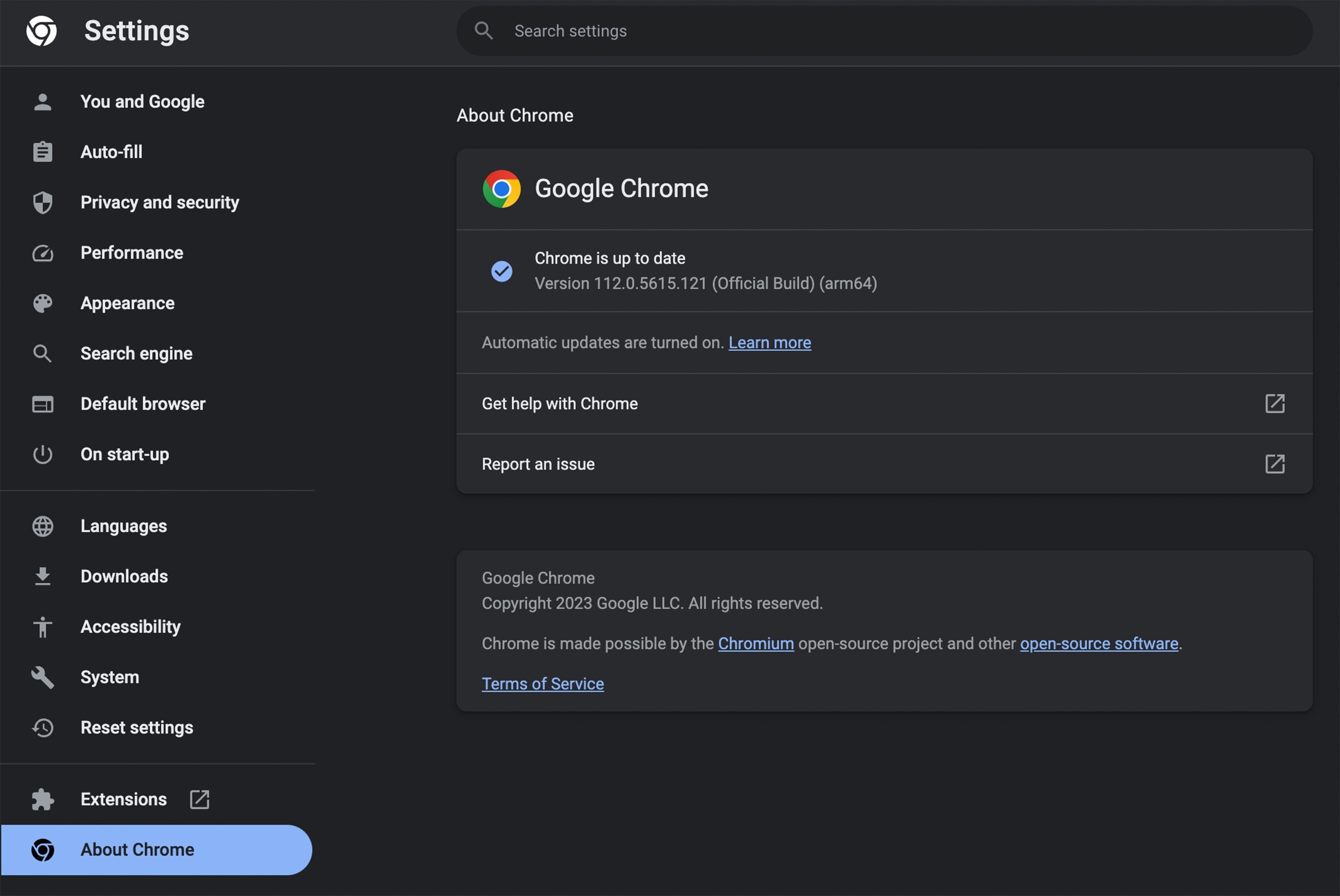 Update Google Chrome to version 112.0.5615.121