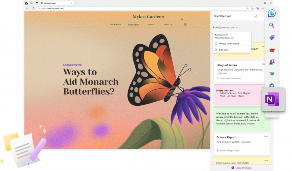 OneNote page about Monarch butterflies