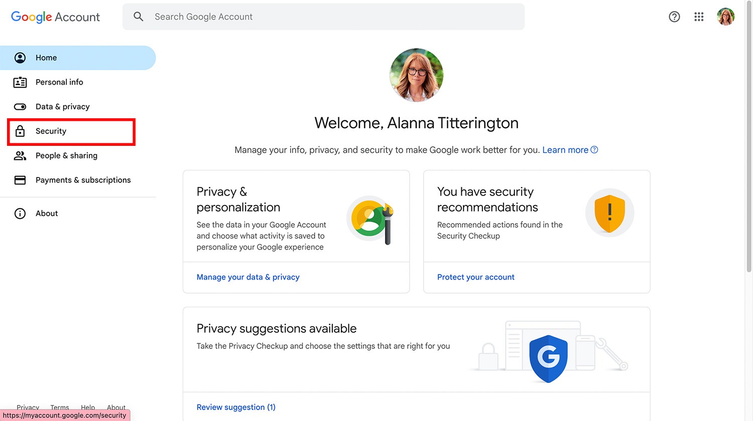 Where to find the passkey settings for your Google account, step 2