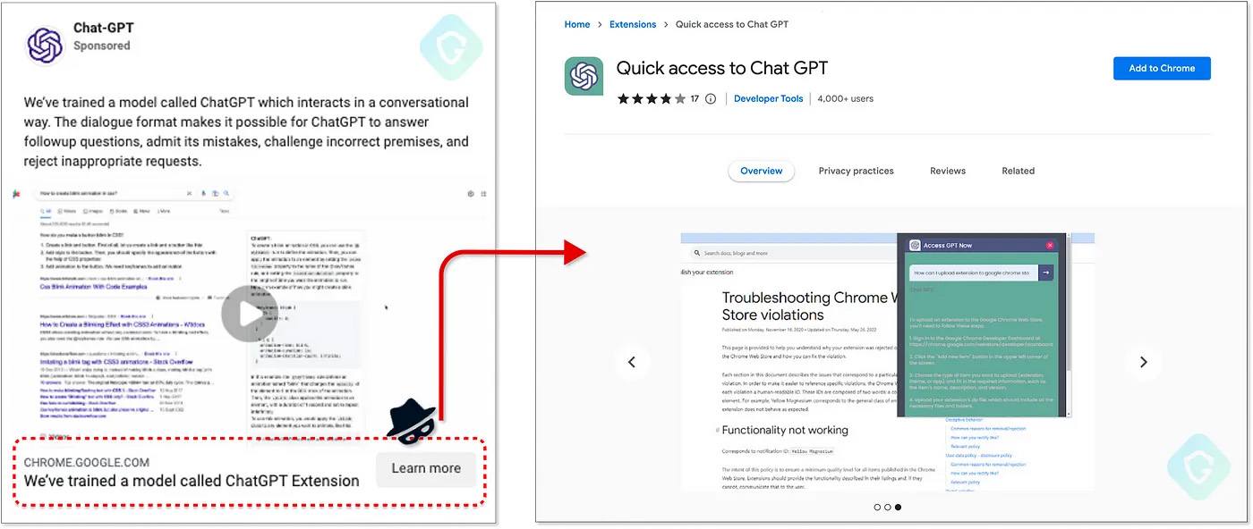 Quick access to Chat GPT malicious extension