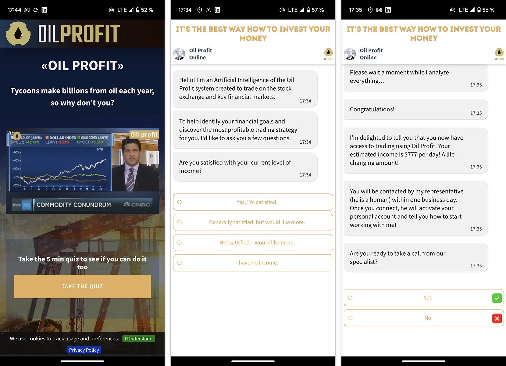 What goes on in the scam Oil Profit app