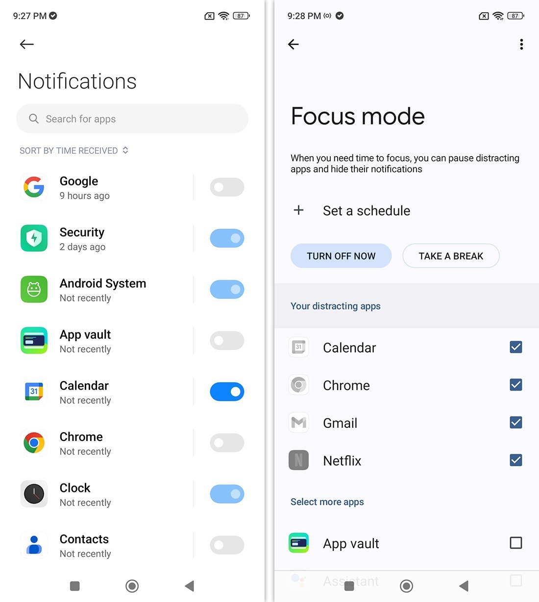 Notification settings and Focus mode in Android