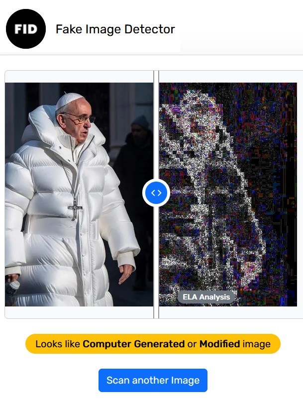 Fake Image Detector warns that the Pope probably didn't wear this on Easter Sunday... Or ever
