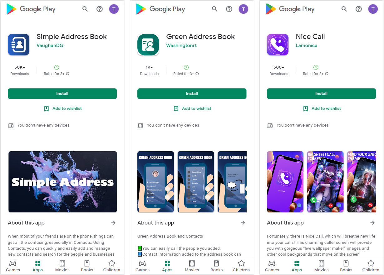 Examples of apps on Google Play that contain Harly malware