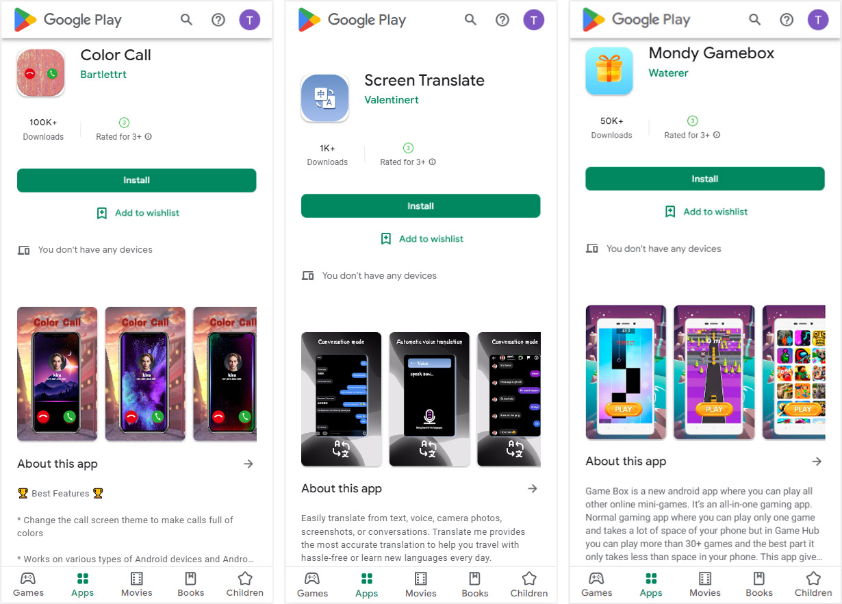 More examples of apps on Google Play that contain Harly malware