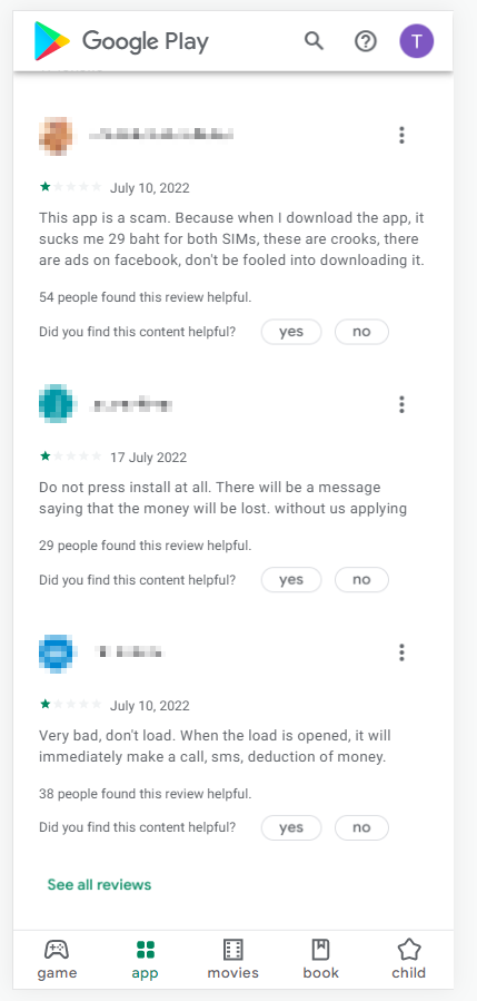 Reviews by users complaining about charges
