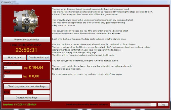 Security week 38: CoinVault ransomware screenshot